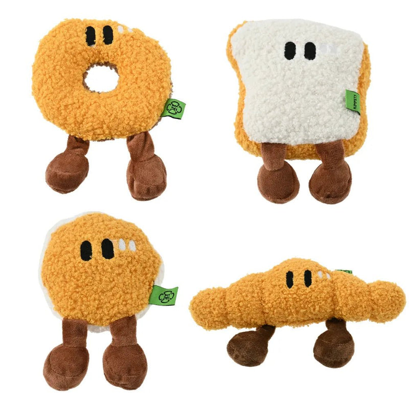 Squeaky Plush Dog Toy Breakfast Bread Series - GreenFur