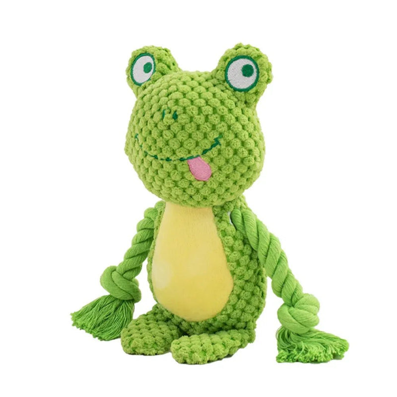 Squeaky Plush Dog Toys with Crinkle Paper Tug Rope - GreenFur