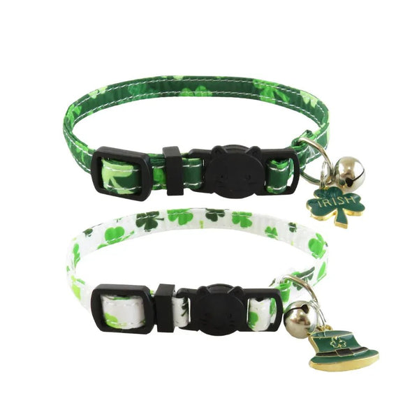 St Patrick Day Clover Adjustable Cat Collar with Bell - GreenFur