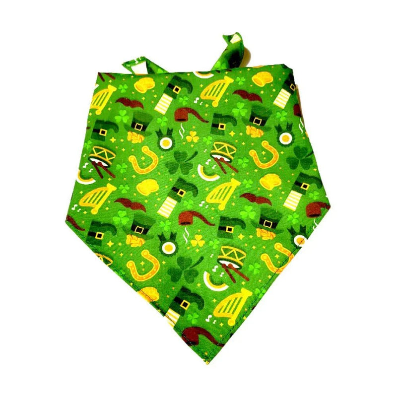St Patrick Day Clover Pet Bandana Triangle Scarf for Cats and Dogs - GreenFur