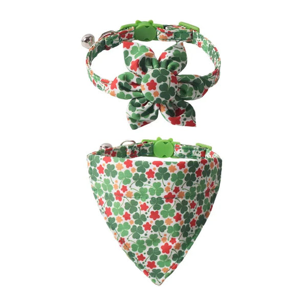 St Patrick Day Green Cat Collar Two Piece Set - GreenFur