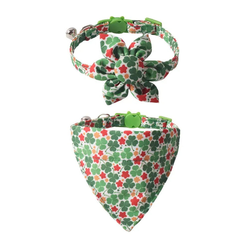 St Patrick Day Green Cat Collar Two Piece Set - GreenFur