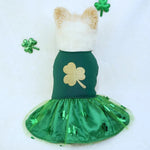 St Patrick Day Pet Dress Shamrock Green Mesh Party Outfit - GreenFur