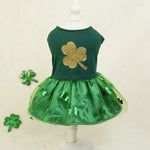 St Patrick Day Pet Dress Shamrock Green Mesh Party Outfit - GreenFur