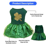 St Patrick Day Pet Dress Shamrock Green Mesh Party Outfit - GreenFur