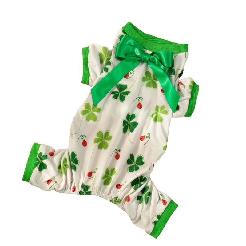St Patrick Day Pet Pajamas Shamrock Green Four Leg Sleepwear - GreenFur