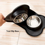 Stainless Steel Double Pet Bowl with Bone Shaped Non Slip Silicone Mat - GreenFur