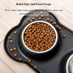 Stainless Steel Double Pet Bowl with Bone Shaped Non Slip Silicone Mat - GreenFur
