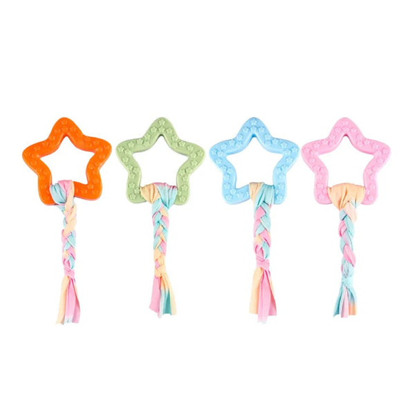 Star Shape TPR Dog Pet Chew Toy with Braided Rope - GreenFur