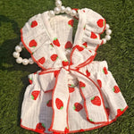 Strawberry Print Dog Dress with Leash Ring and Bow Decor - GreenFur