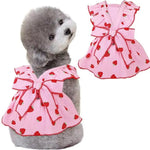 Strawberry Print Dog Dress with Leash Ring and Bow Decor - GreenFur