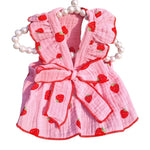 Strawberry Print Dog Dress with Leash Ring and Bow Decor - GreenFur