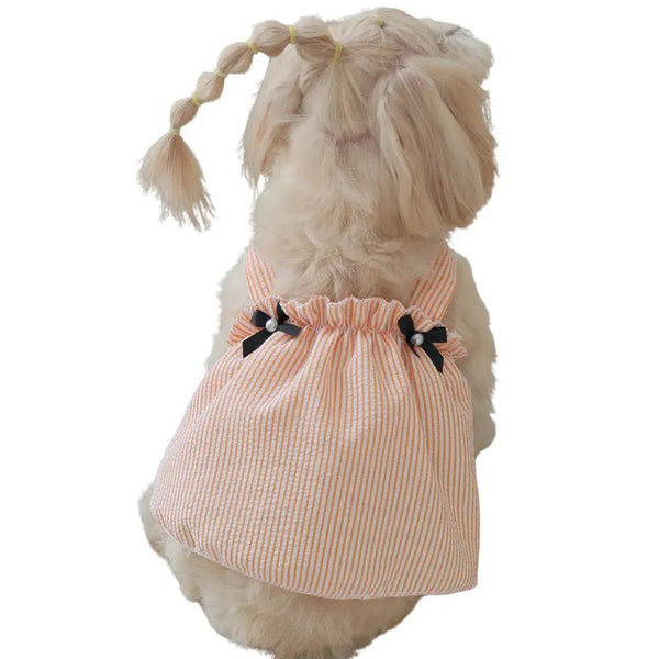 Striped Print Dress with Bow Decor for Dogs - GreenFur