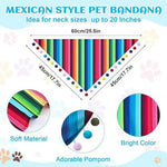 Striped Triangle Dog Scarf and Straw Hat Set with Colorful Pom - Poms - GreenFur