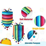Striped Triangle Dog Scarf and Straw Hat Set with Colorful Pom - Poms - GreenFur
