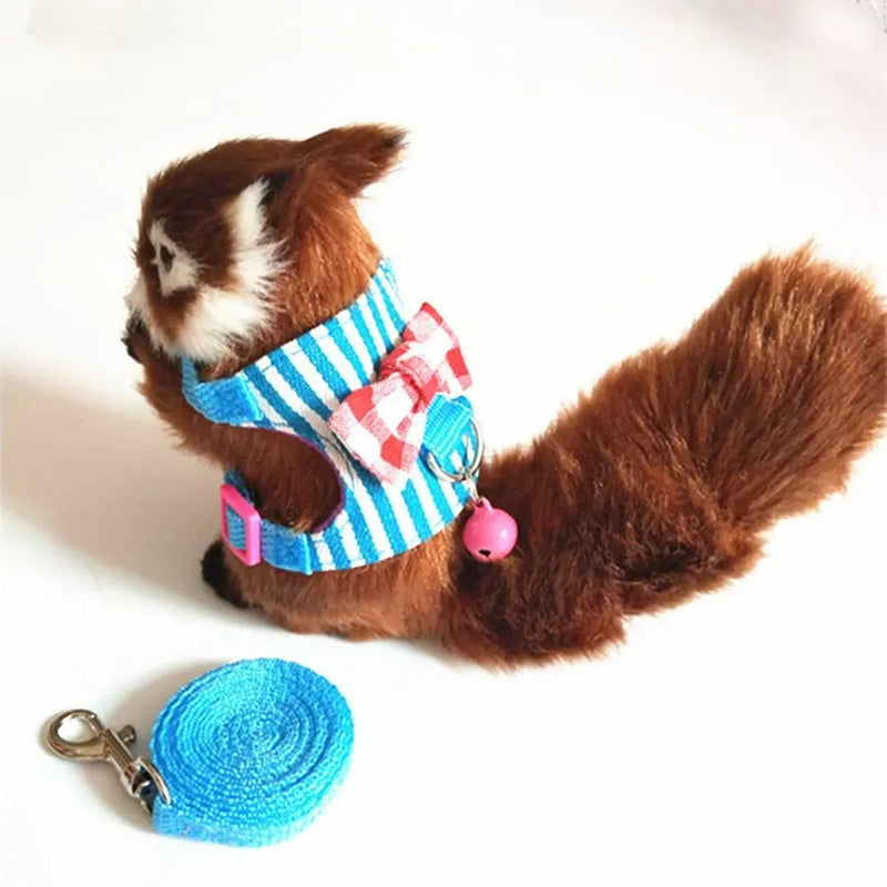 Stripes Bowknot Small Small Animals Harness and Leash Set, Blue - GreenFur