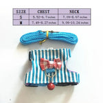 Stripes Bowknot Small Small Animals Harness and Leash Set, Blue - GreenFur