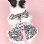 Stylish Cute Cotton Floral Rabbit Dress with Leash - GreenFur