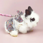 Stylish Cute Cotton Floral Rabbit Dress with Leash - GreenFur