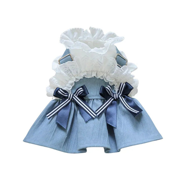 Stylish Denim Dog Dress Outfit for Small Breeds - GreenFur