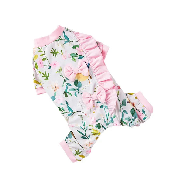 Stylish Floral Coquette Bow Dog Jumpsuit - GreenFur