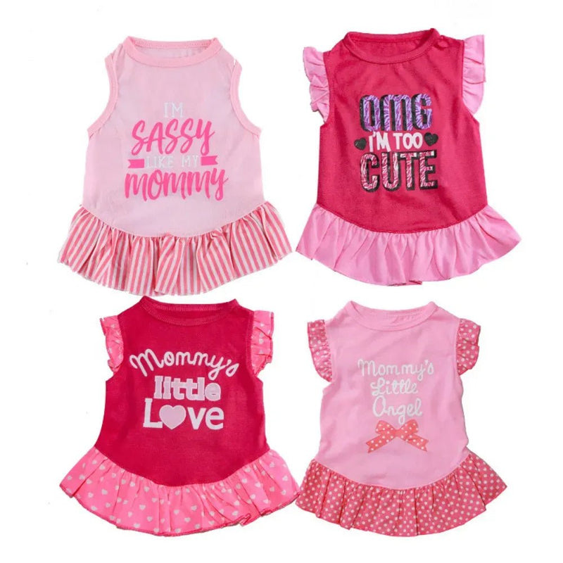 Summer Cotton Pet Dress Flutter Sleeve Outfit for Cat and Small Dog - GreenFur