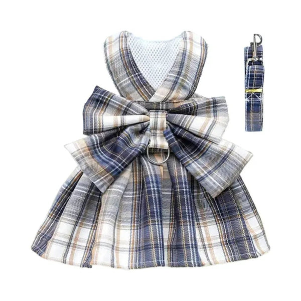 Summer Plaid Pet Dress with Bowknot - GreenFur