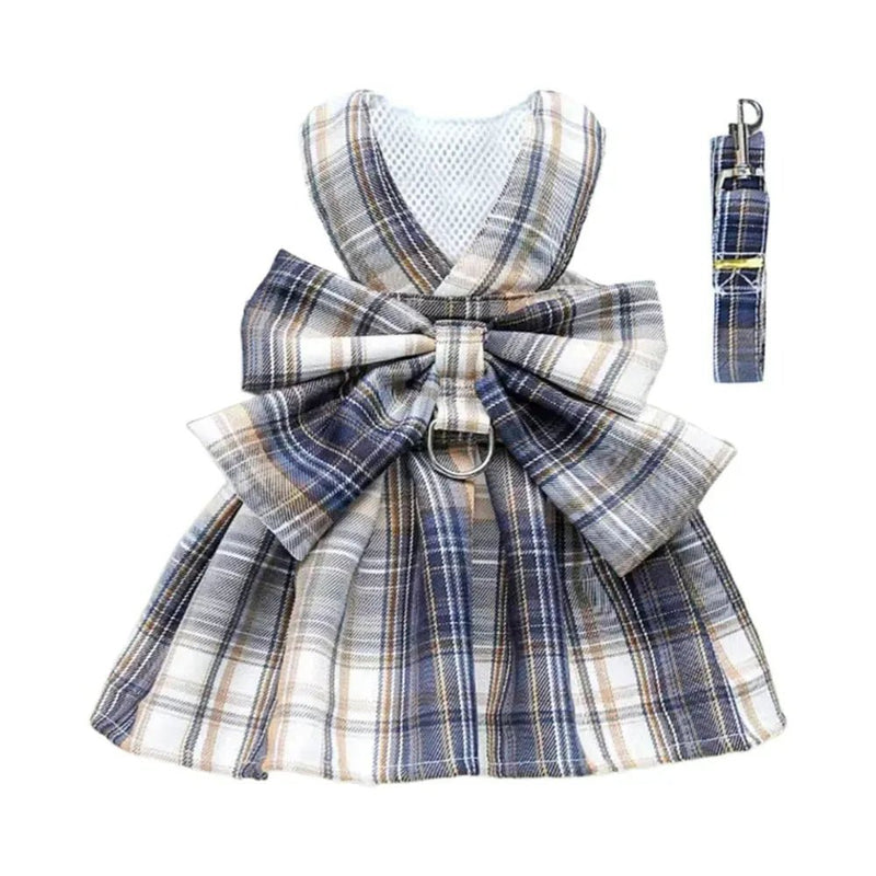 Summer Plaid Pet Dress with Bowknot - GreenFur