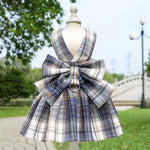 Summer Plaid Pet Dress with Bowknot - GreenFur