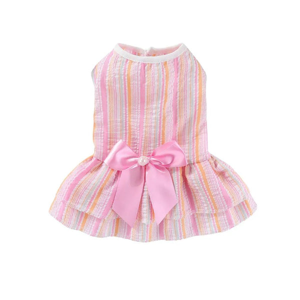 Summer Stripe Pet Skirt with Double Layered Hem Design - GreenFur