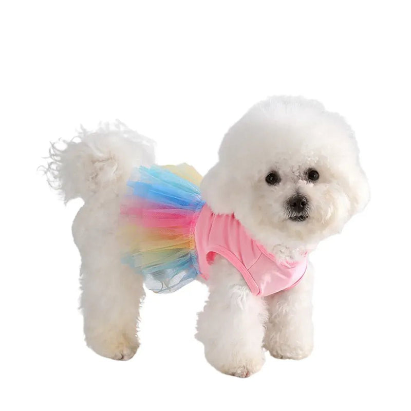 Summer Tulle Pet Dress with Rainbow Design for Dogs and Cats - GreenFur