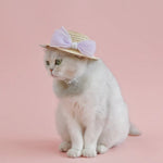 Sun Protection Straw Hat with Bow Knot for Cats - GreenFur