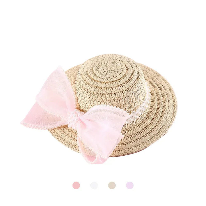Sun Protection Straw Hat with Bow Knot for Cats - GreenFur