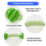 Teeth Cleaning TPR Dog Ball Toy with Cotton Rope - GreenFur