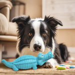 Teething Cleaning Squeaky Crocodile Rubber Dog Chew Toy - GreenFur