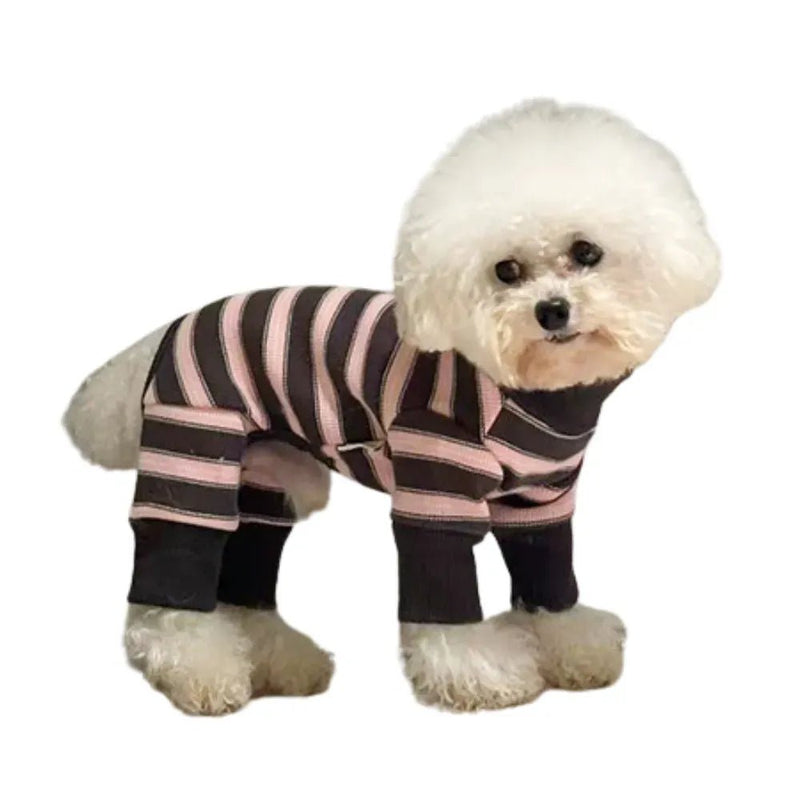 Thickened Cotton Striped Winter Pajamas with Fleece Lining for Small to Medium Dog - GreenFur