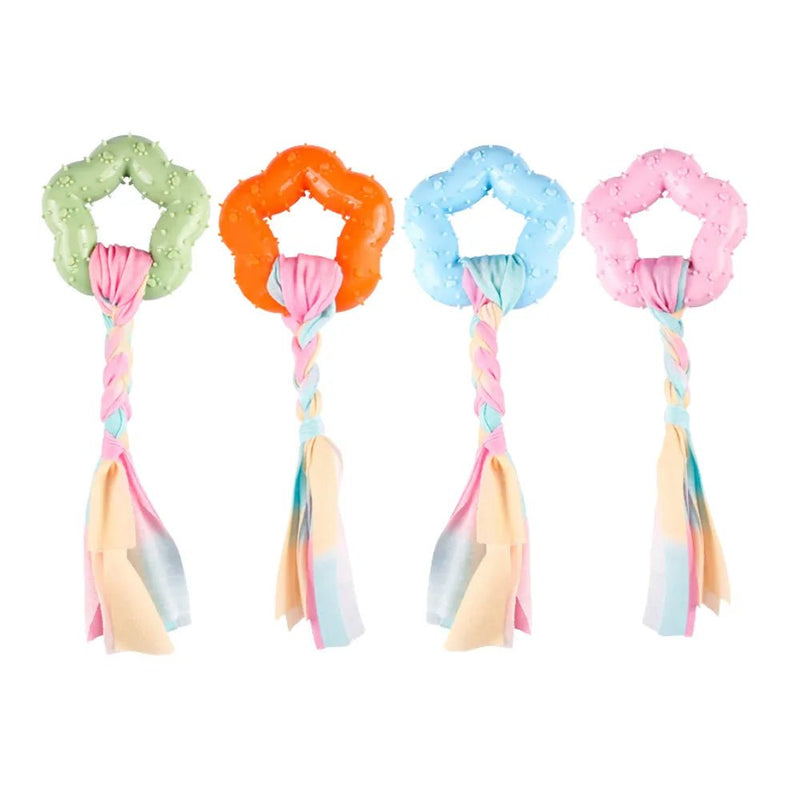 TPR Ring Braided Rope Dog Toy Durable Pet Chew Toy for Tug and Fetch - GreenFur