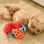 TPR Treat Dispensing Dog Toy with Plush Tug Rope Attachment - GreenFur