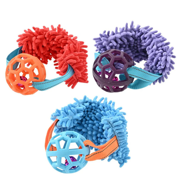 TPR Treat Dispensing Dog Toy with Plush Tug Rope Attachment - GreenFur
