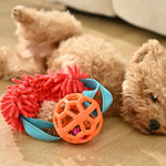 TPR Treat Dispensing Dog Toy with Plush Tug Rope Attachment - GreenFur