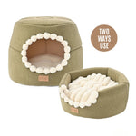 Two Ways Use Water Ripple Fabric Cat Bed with Removable Cushion - GreenFur