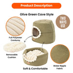 Two Ways Use Water Ripple Fabric Cat Bed with Removable Cushion - GreenFur