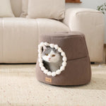 Two Ways Use Water Ripple Fabric Cat Bed with Removable Cushion - GreenFur