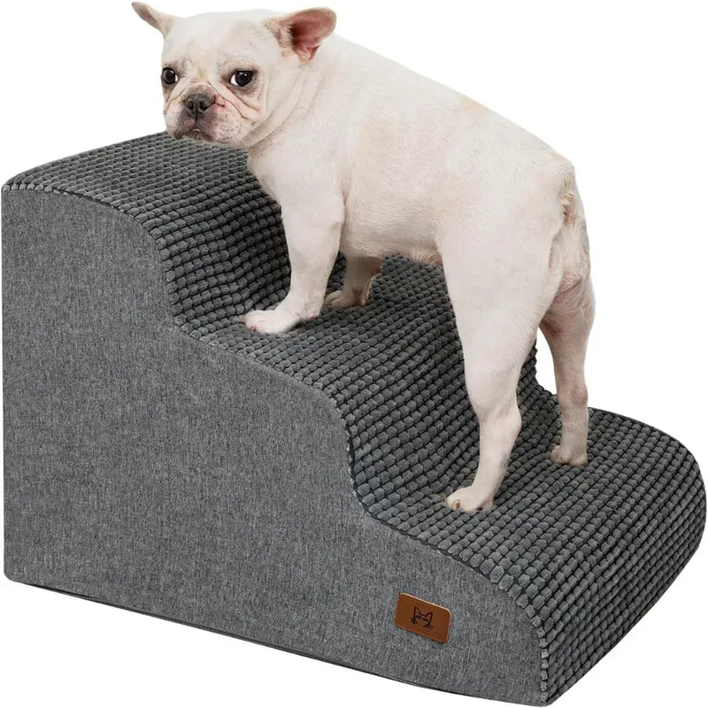 US Local Stock 3 Steps Foam Pet Stairs with Non - Slip Fluffy Surface and Washable Cover, US Warehouse Free Shipping - GreenFur