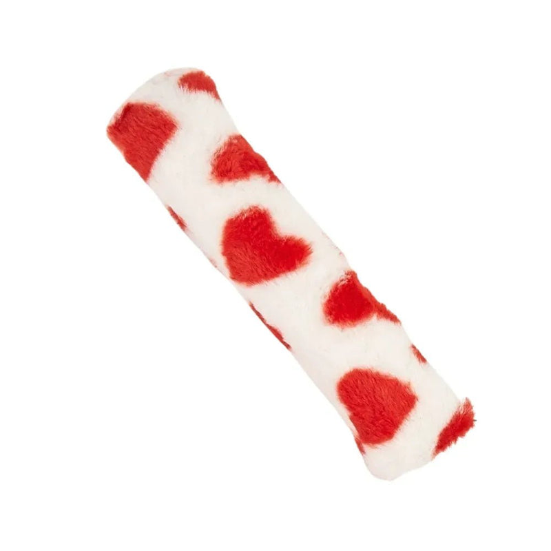 Valentine's Day Heart Pattern Long Plush Cat Pillow with Internal Crinkle Paper for Interactive Self Play - GreenFur