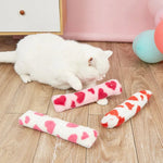 Valentine's Day Heart Pattern Long Plush Cat Pillow with Internal Crinkle Paper for Interactive Self Play - GreenFur