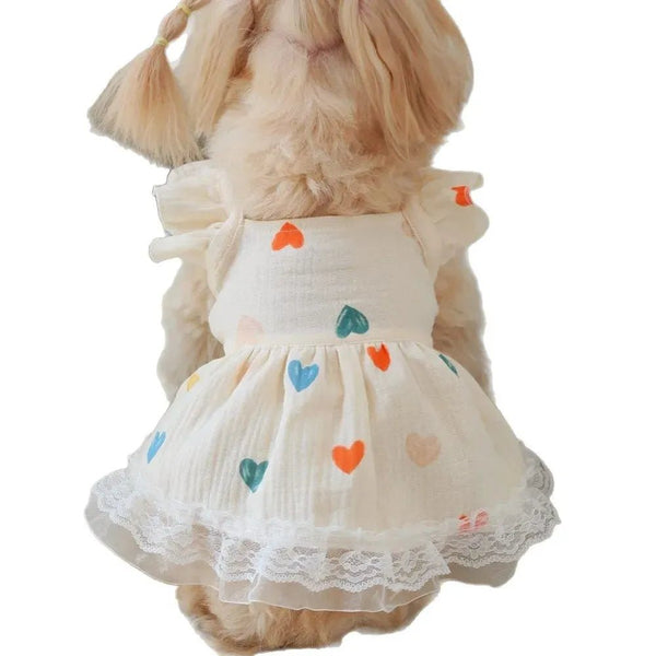 Valentine's Day Heart Print Ruffle Pet Dress - GreenFur