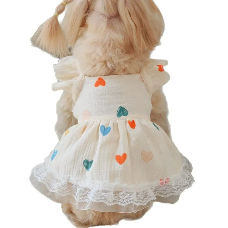 Valentine's Day Heart Print Ruffle Pet Dress - GreenFur