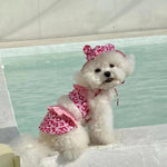 Valentine's Day Leopard Print Bikini Beach Swimsuit Puppy Bathing Dress Suit with Hat - GreenFur