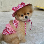 Valentine's Day Leopard Print Bikini Beach Swimsuit Puppy Bathing Dress Suit with Hat - GreenFur
